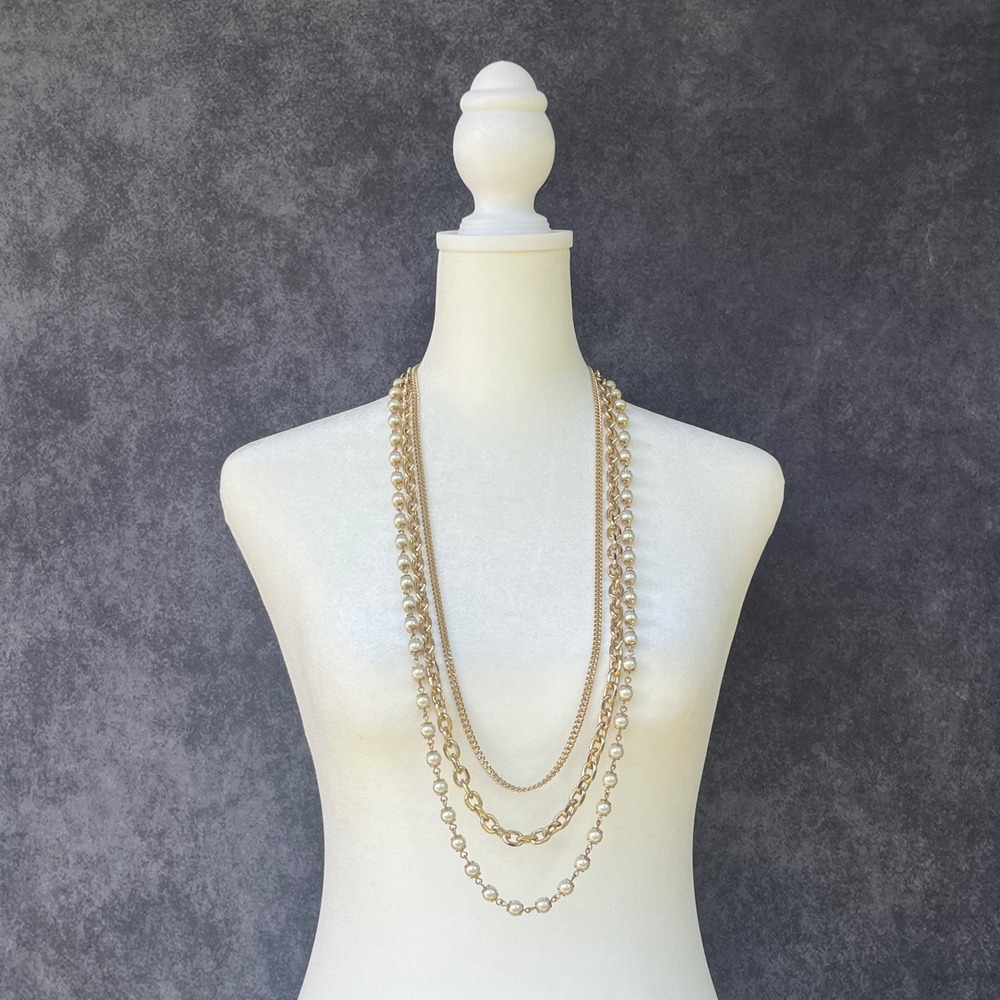 Ann Taylor‎ NEW Gold Tone Multi Strand Layered Necklace Classic Timeless Glam